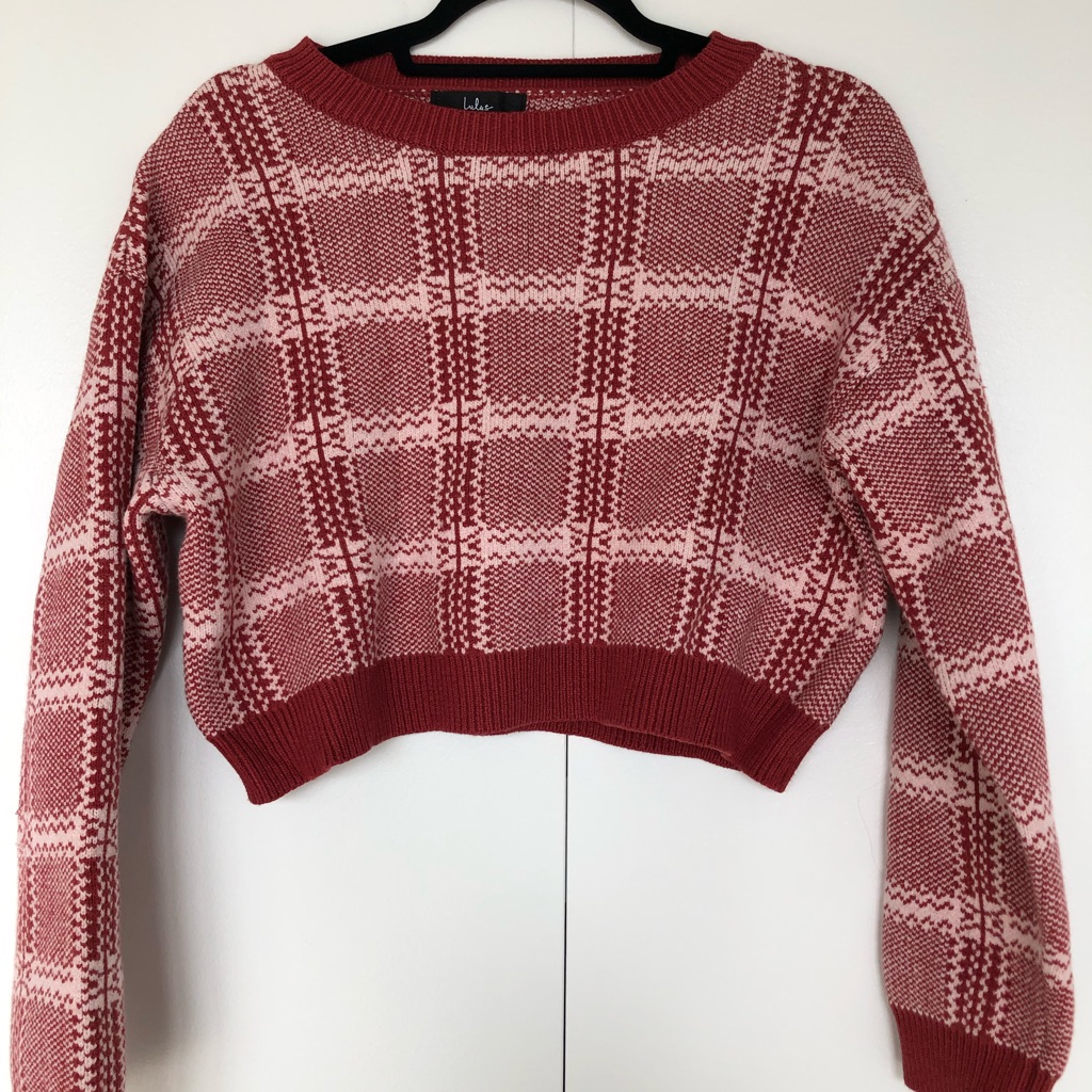 Lulu’s Best Match Red & Cream Plaid Two-Piece Long Sleeve Sweater Dress Xs